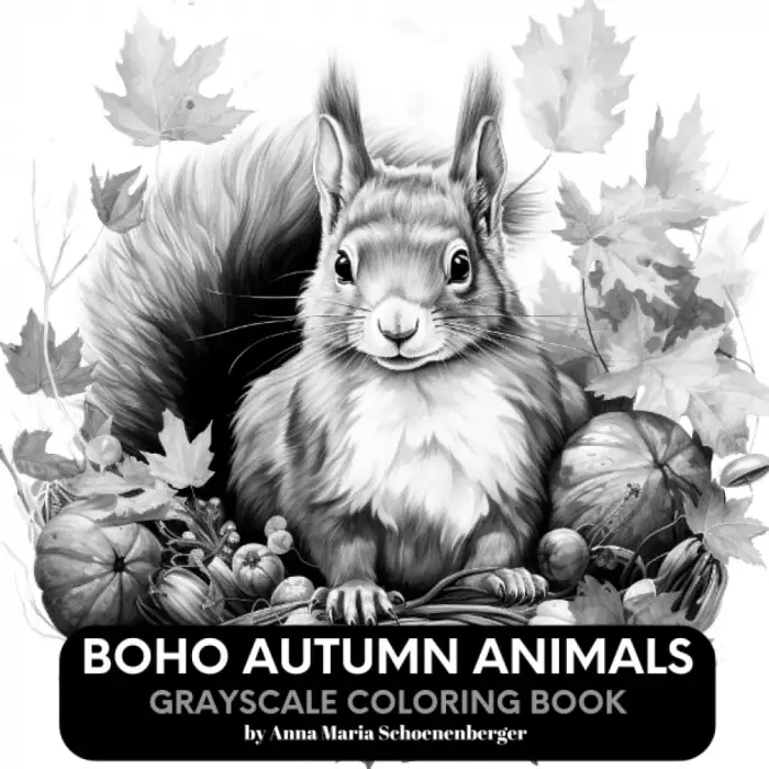 Boho Autumn Anımals Grayscale Coloring Book