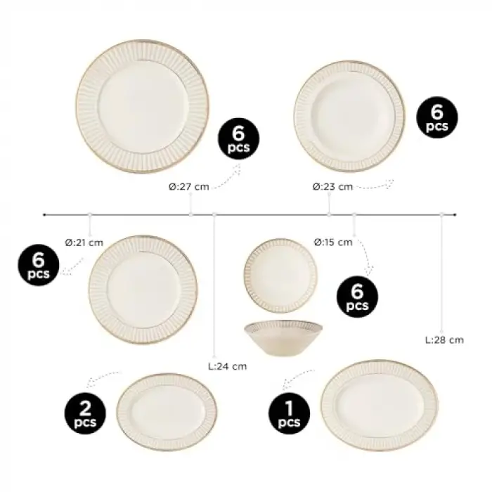 Bone Kalipso 27 Parça 6 Kişilik Yemek Takımı