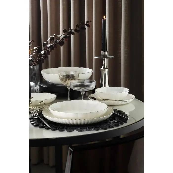 Bone Luz Form 27 Parça 6 Kişilik Yemek Takımı Platin