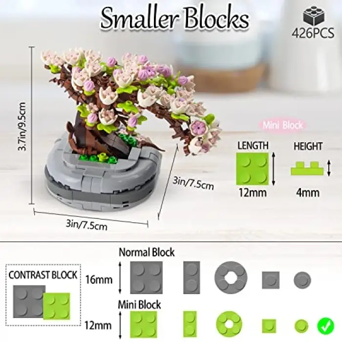 Bonsai Ağacı Sukulent/Sakura Saksı Bitki Yapı Blokları Seti (Sakura)