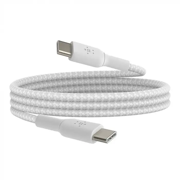 BoostCharge (0.5ft) Braided USB-C to USB-C Cable for iPhone 16, iPhone 16 Pro, iPhone 16 Pro Max, iPhone 16 Plus, iPhone 15, Galaxy S24, S23, Note10, Pixel 9, Pixel 8, iPad Pro & More - White