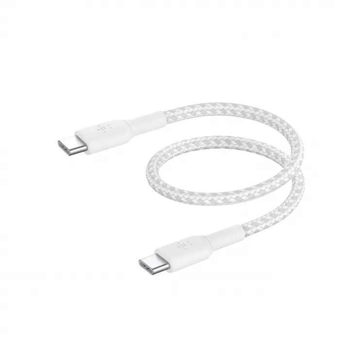 BoostCharge (0.5ft) Braided USB-C to USB-C Cable for iPhone 16, iPhone 16 Pro, iPhone 16 Pro Max, iPhone 16 Plus, iPhone 15, Galaxy S24, S23, Note10, Pixel 9, Pixel 8, iPad Pro & More - White