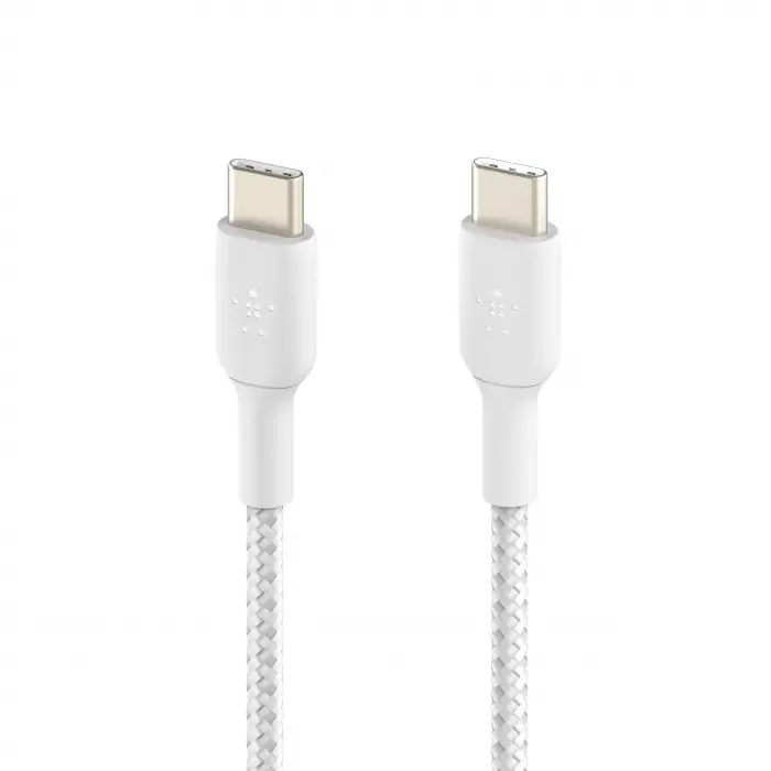 BoostCharge (0.5ft) Braided USB-C to USB-C Cable for iPhone 16, iPhone 16 Pro, iPhone 16 Pro Max, iPhone 16 Plus, iPhone 15, Galaxy S24, S23, Note10, Pixel 9, Pixel 8, iPad Pro & More - White