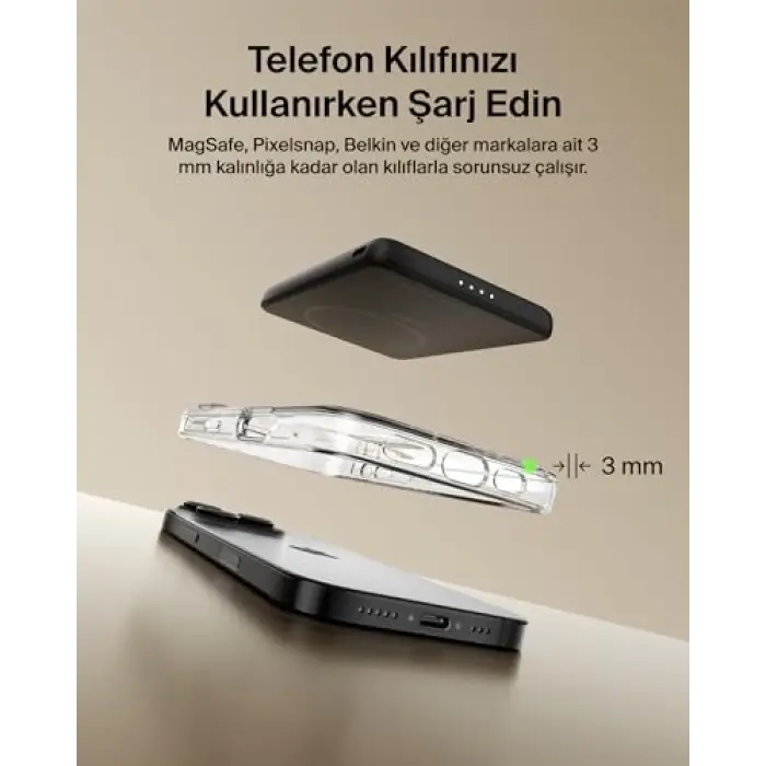 BoostCharge 5000 mAh İnce Manyetik USB-C Power Bank, Siyah