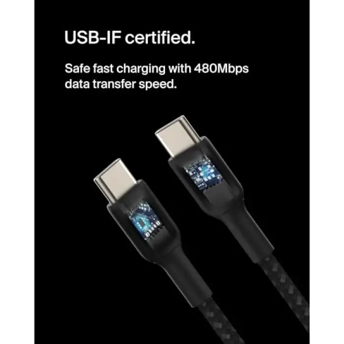 BoostCharge (6.6ft) Braided USB-C to USB-C Cable for iPhone 16; iPhone 16 Pro, iPhone 16 Pro Max, iPhone 16 Plus, iPhone 15, Galaxy S24, S23, Note10, Pixel 9, Pixel 8, iPad Pro & More, Black