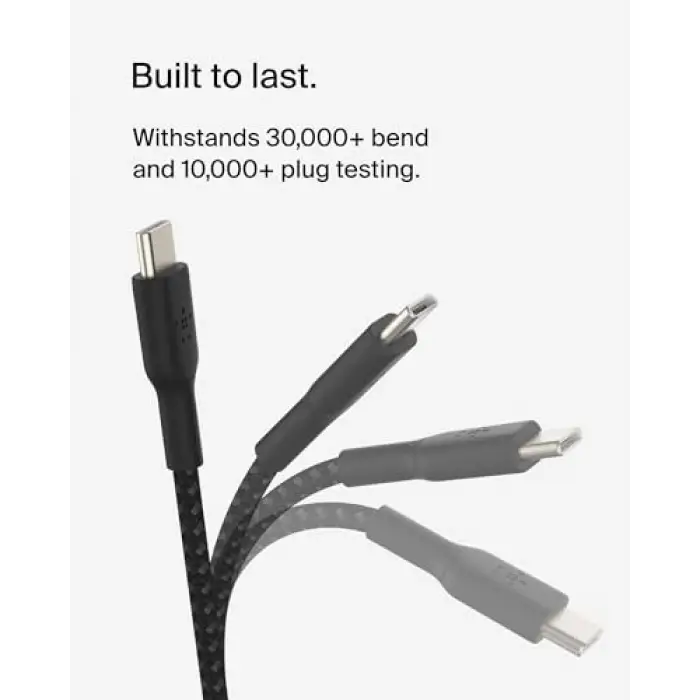 BoostCharge (6.6ft) Braided USB-C to USB-C Cable for iPhone 16; iPhone 16 Pro, iPhone 16 Pro Max, iPhone 16 Plus, iPhone 15, Galaxy S24, S23, Note10, Pixel 9, Pixel 8, iPad Pro & More, Black