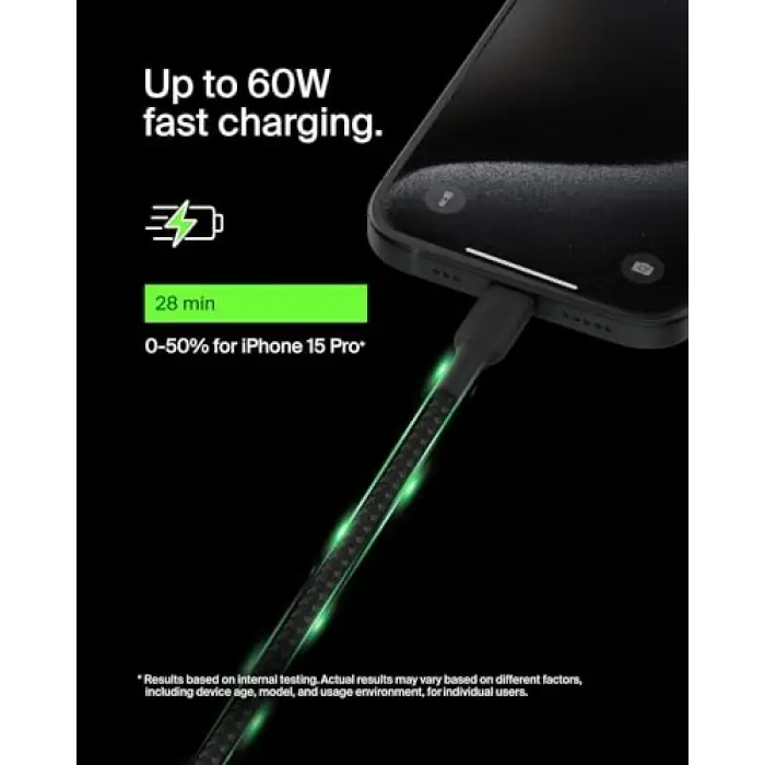 BoostCharge (6.6ft) Braided USB-C to USB-C Cable for iPhone 16; iPhone 16 Pro, iPhone 16 Pro Max, iPhone 16 Plus, iPhone 15, Galaxy S24, S23, Note10, Pixel 9, Pixel 8, iPad Pro & More, Black