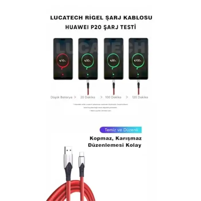Bordo Örgülü USB Lightning Hızlı Şarj Kablosu