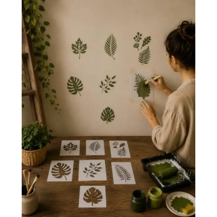 Botanik Yaprak Stencil Seti | Dekoratif Boyama Şablonu 7’li