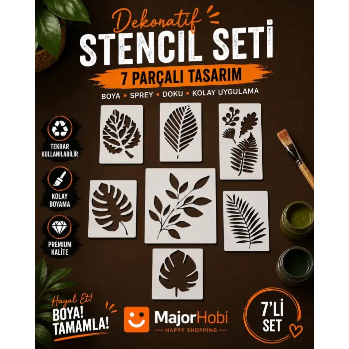 Botanik Yaprak Stencil Seti | Dekoratif Boyama Şablonu 7’li
