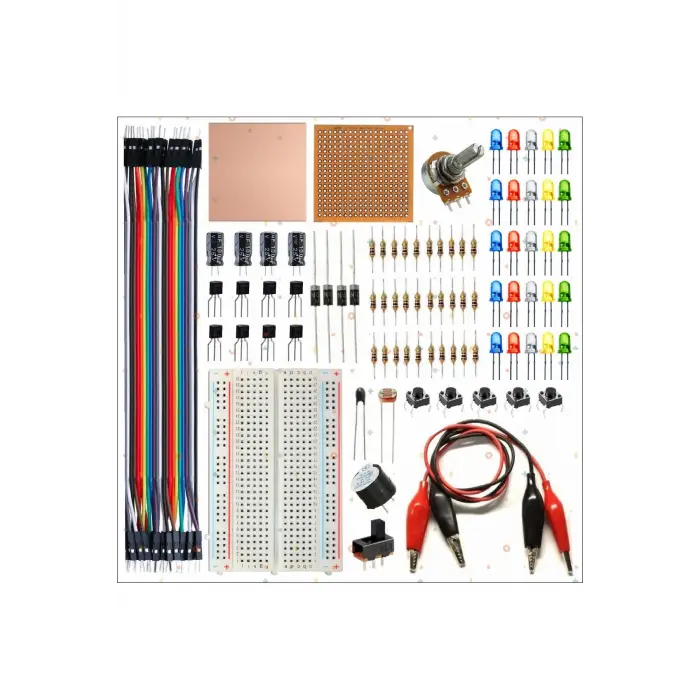 Breadboard Temel Elektronik Eğitim Seti, 83 Parça, LED, Transistör, Direnç, Sensör ve Jumper Kablo
