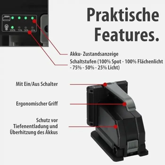 Brennenstuhl Profesyonel Serisi Multi Battery 20 Watt 18 Volt Tüm Bataryalarla Uyumlu IP54 Lisanslı 1140+2160 Lümen Işık Gücüne Sahip Led Projektör