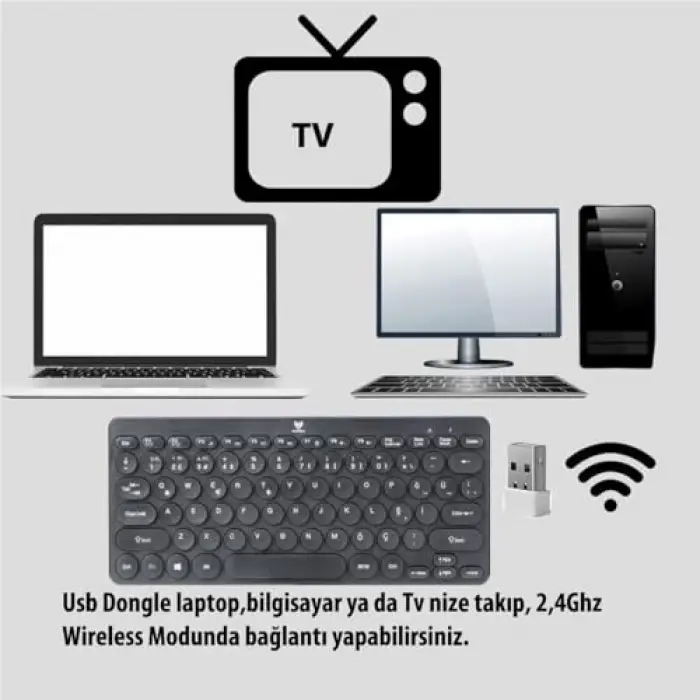 Bt-k95 2,4Ghz Wireless+Bluetooth Kablosuz Sessiz Klavye Siyah Çift Modlu Telefon Tablet Mac Uyumlu
