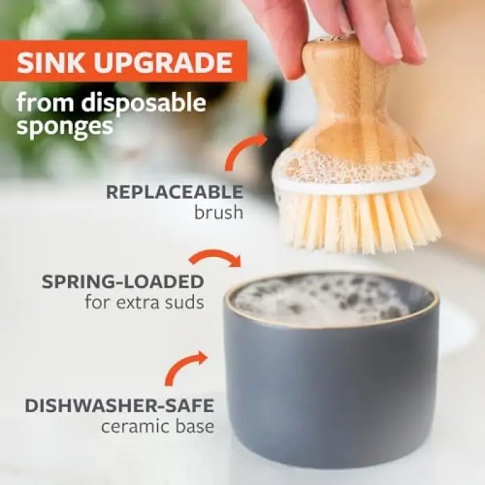 Bubble bis Keramik Seifenspender & Scrubber Schwamm Set; weiß, grau/weiß, Dish Brush + Dispenser