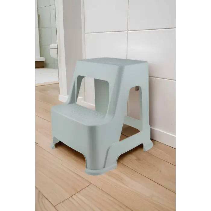 Buz gri 2 basamaklı mutfak ve banyo taburesi