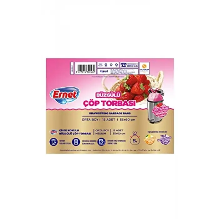 Büzgülü Orta Boy Çöp Torbası, 20li, Çilek 2103
