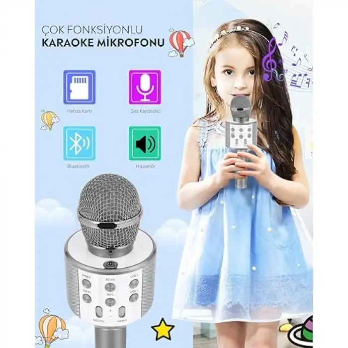 C-8501 Karaoke Mikrofon Bluetooth USB & TF & Aux (Silver)