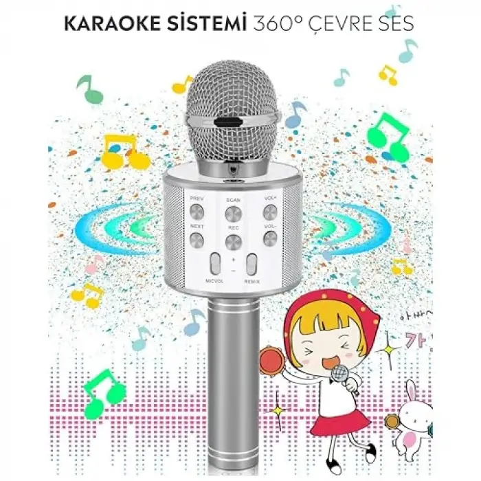 C-8501 Karaoke Mikrofon Bluetooth USB & TF & Aux (Silver)