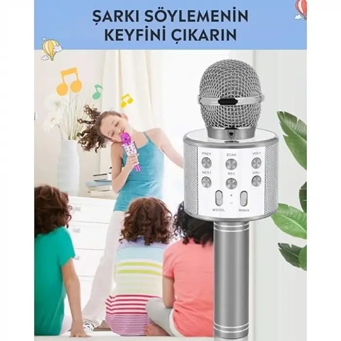 C-8501 Karaoke Mikrofon Bluetooth USB & TF & Aux (Silver)