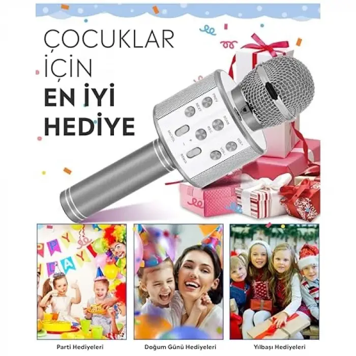 C-8501 Karaoke Mikrofon Bluetooth USB & TF & Aux (Silver)