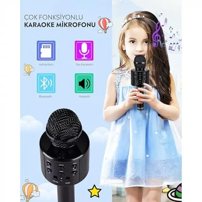 C-8501 Karaoke Mikrofon Bluetooth USB & TF & Aux (Siyah)