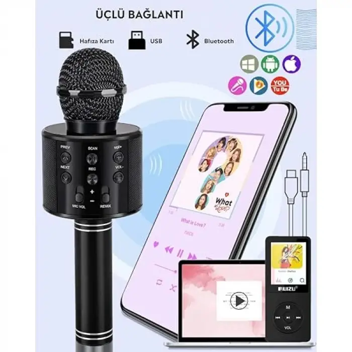 C-8501 Karaoke Mikrofon Bluetooth USB & TF & Aux (Siyah)