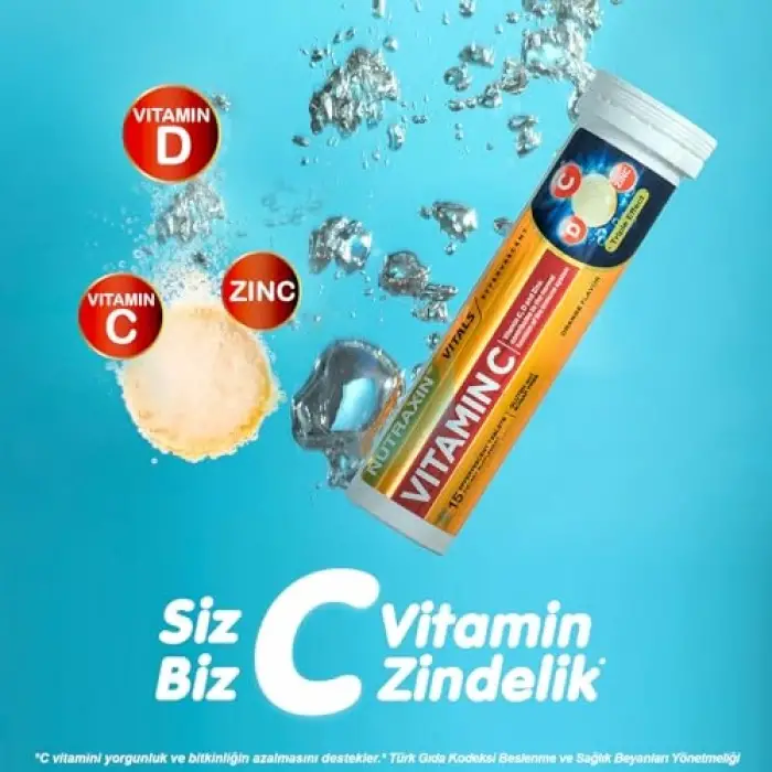 C, D Vitamini ve Çinko İçeren 15 Efervesan Tablet