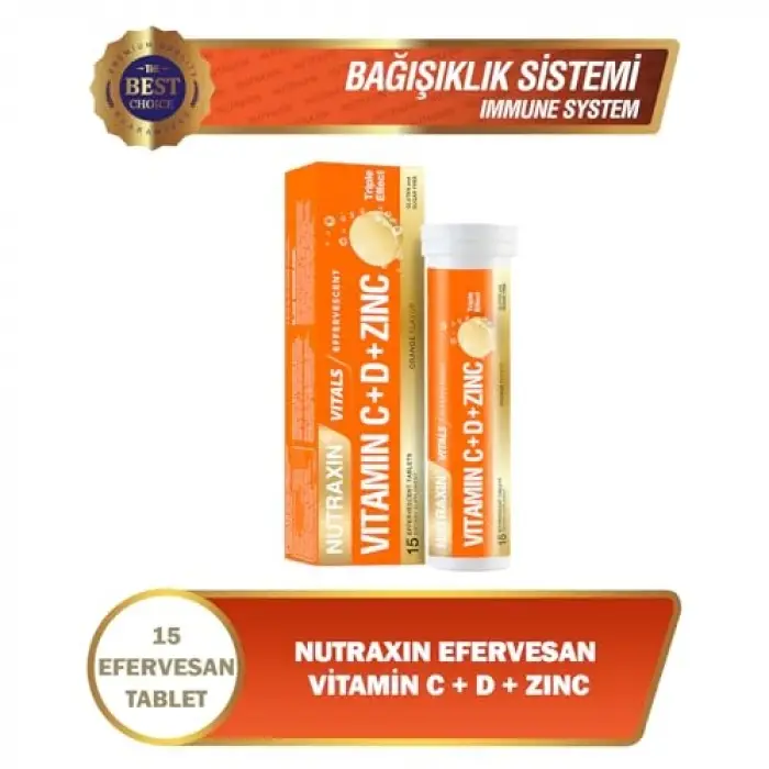 C, D Vitamini ve Çinko İçeren 15 Efervesan Tablet