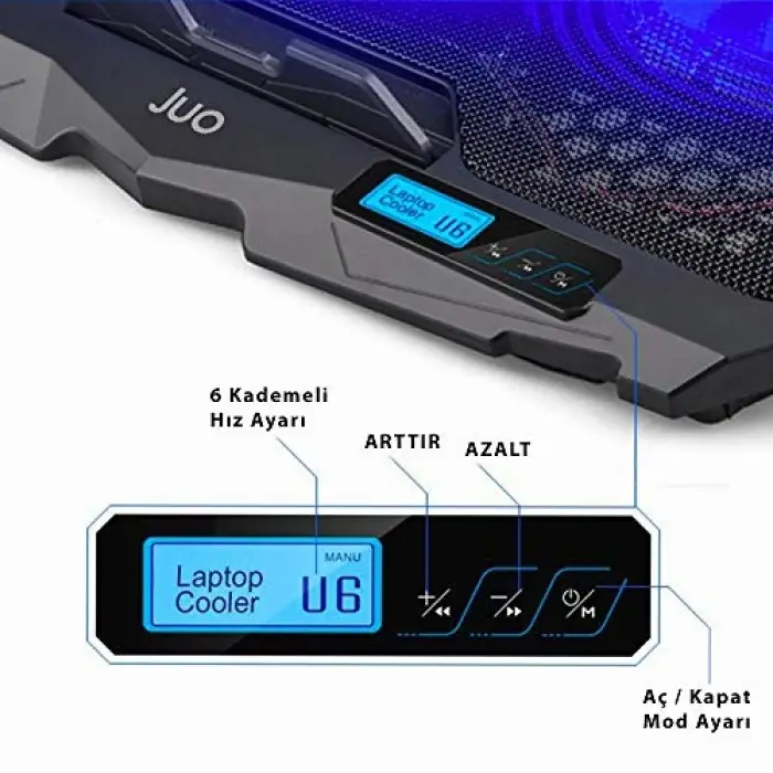 C1 LED Ekranlı Notebook Soğutucu, Siyah