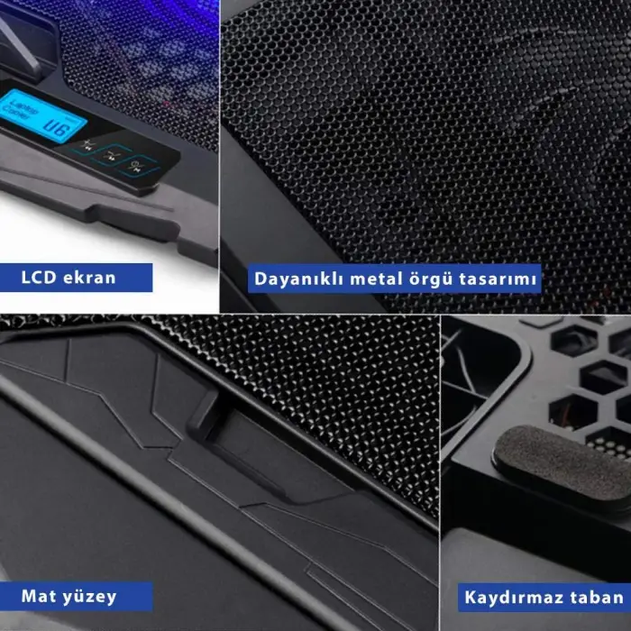 C1 LED Ekranlı Notebook Soğutucu, Siyah