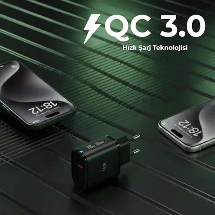 C304 18W QC3.0 USB Şarj Adaptörü, Siyah