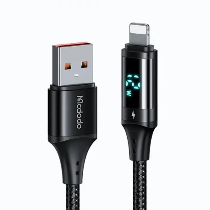 Ca-1060 Lightning Dijital Göstergeli Data-Şarj Kablosu 3A 1.2M, Siyah