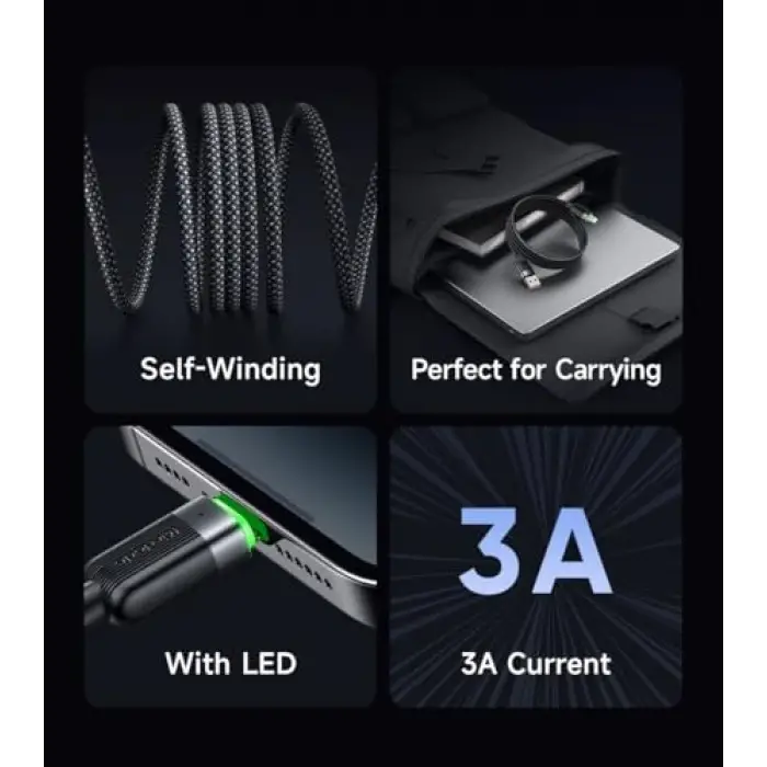 CA-6000 1.2 M USB-A TO LİGHTNİNG 3A MANYETİK SARILABİLİR KABLO