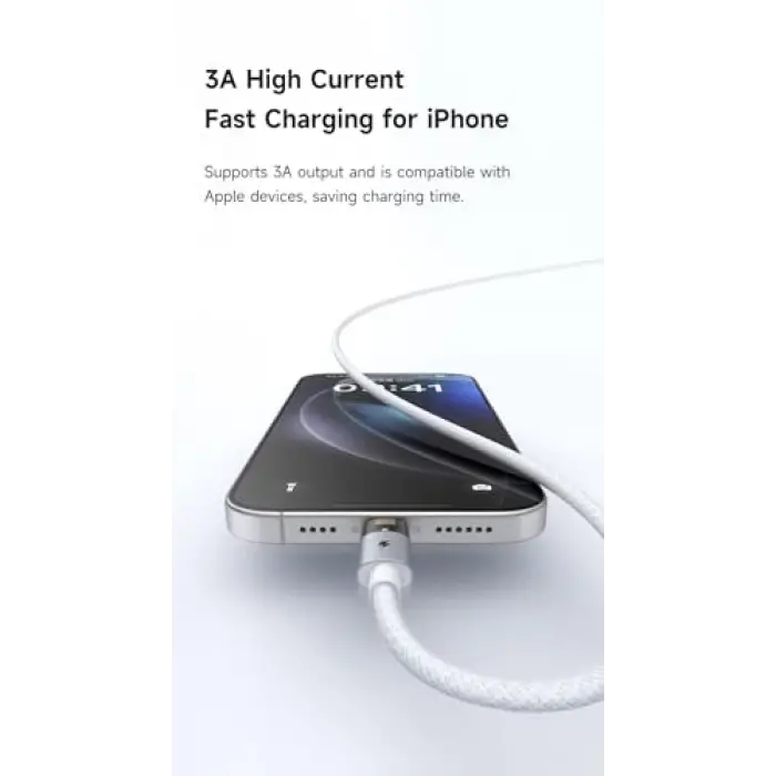 CA-6911 3A ışıklı USB iPhone şarj ve data kablosu, 1.2m, siyah