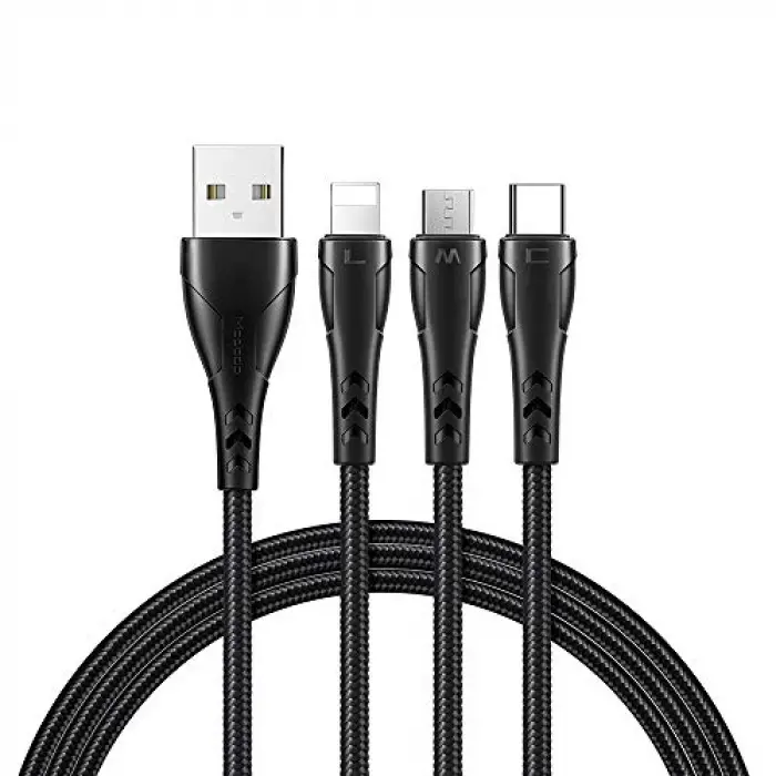 CA-6960 3in1 Lightning-Micro-Type-C Şarj Kablosu 3A 1.2m Siyah