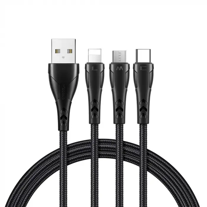 CA-6960 3in1 Lightning-Micro-Type-C Şarj Kablosu 3A 1.2m Siyah
