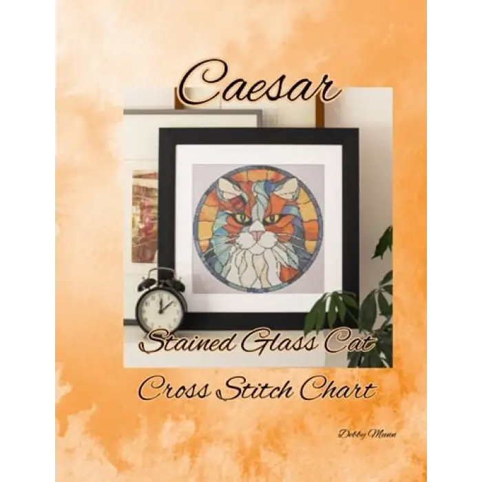 Caesar: Stained Glass Cat Cross Stitch Design