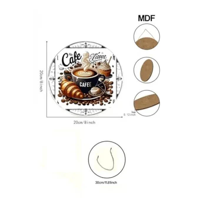 Café Temalı Tatlı Karşılama MDF Kapı Panosu – 20 cm | Kahve & Tatlı Detaylı Dekor KS003