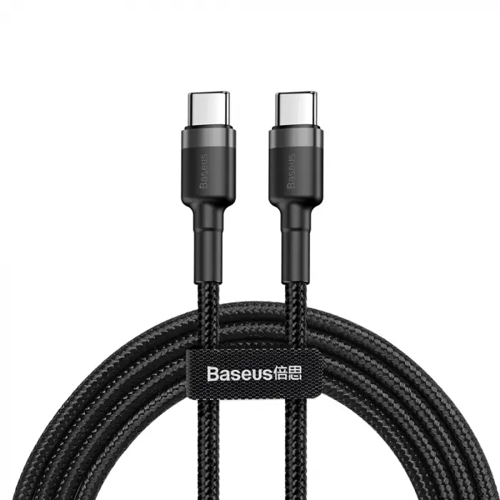 Cafule, 3.0 A USB-C & USB-C Şarj & Data Aktarımı Kablosu, Flash/Hızlı Şarj, 1 Metre, Gri/Siyah, CATKLF-GG1