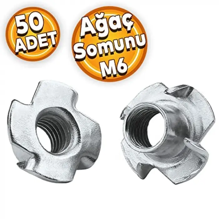 Çakma Ağaç Somunu M6 Çinko, (50 Adet)