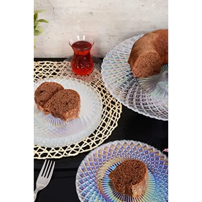 Cam Tatlı-Kek Takımı 7 Parça - Şeffaf Lüsterli