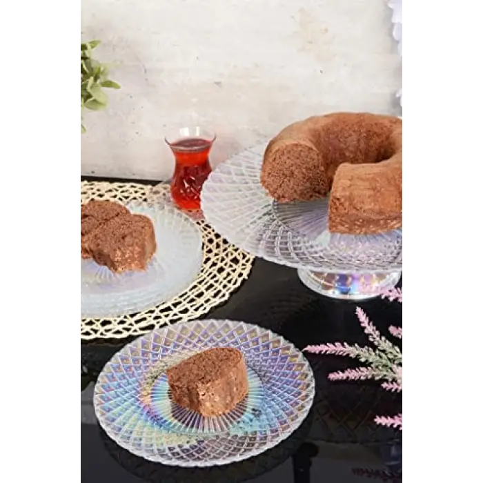 Cam Tatlı-Kek Takımı 7 Parça - Şeffaf Lüsterli