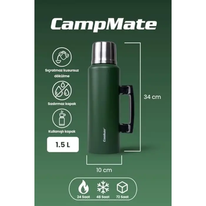 CampMate 1.5 L Paslanmaz Çelik Termos, Yeşil