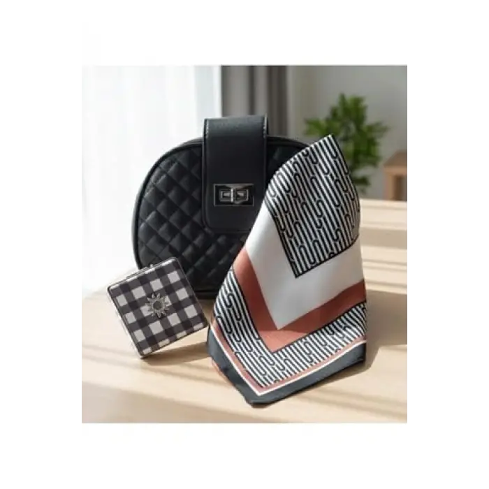 Çanta Fular Ayna Kadına Hediye Seti