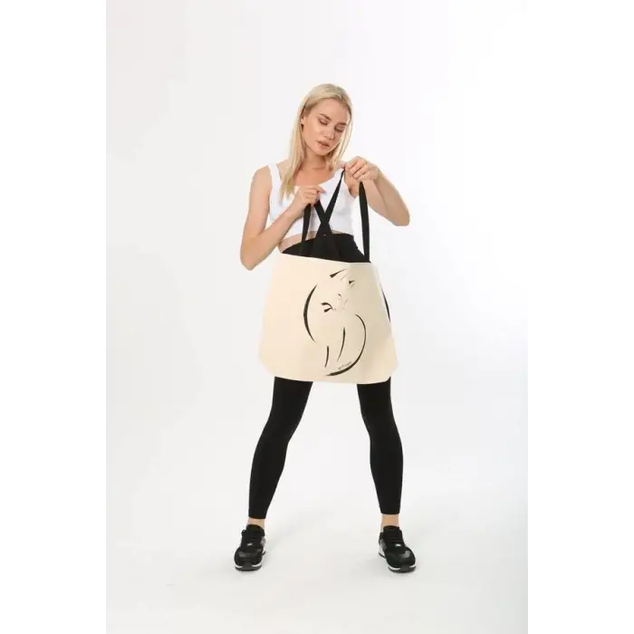 Çanta, Kedi Baskılı Kanvas Bez
