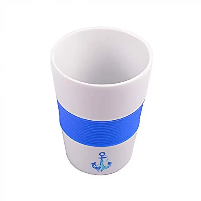 Çapa Seramik Mug Silikon Bantl Beyaz-Mavi