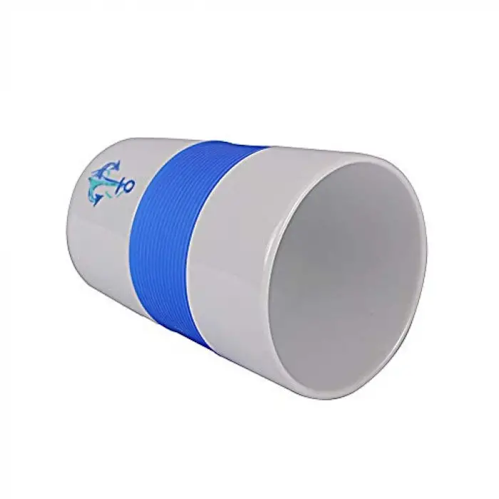 Çapa Seramik Mug Silikon Bantl Beyaz-Mavi