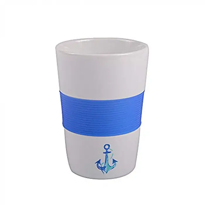 Çapa Seramik Mug Silikon Bantl Beyaz-Mavi
