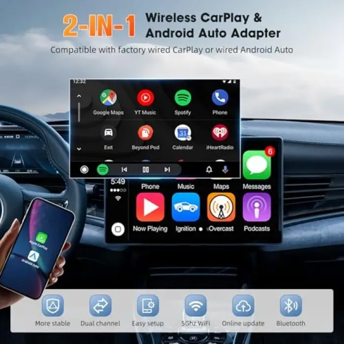 CarPlay ve Android Auto Kablosuz Multimedya Adaptörü Cps