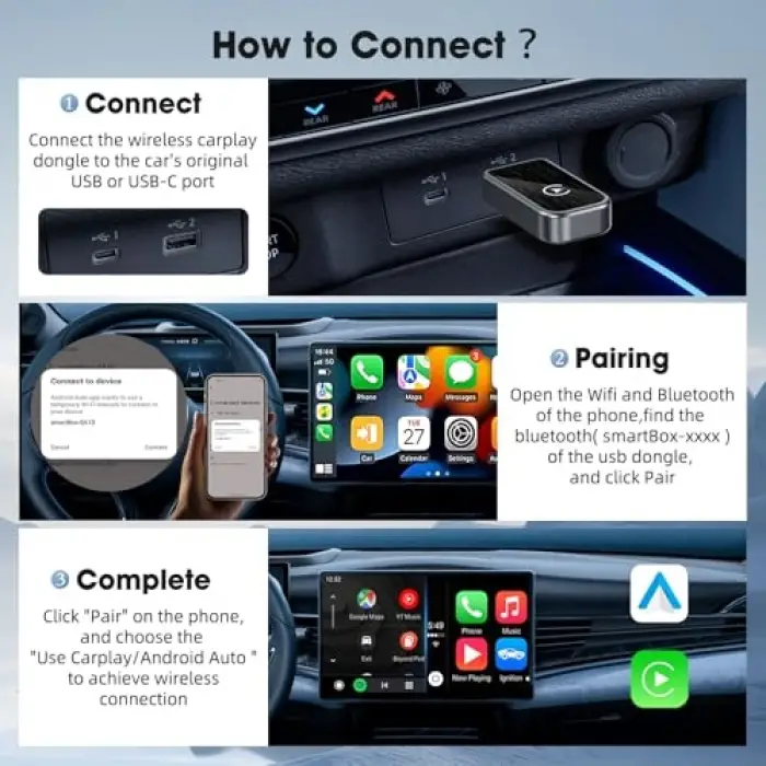 CarPlay ve Android Auto Kablosuz Multimedya Adaptörü Cps